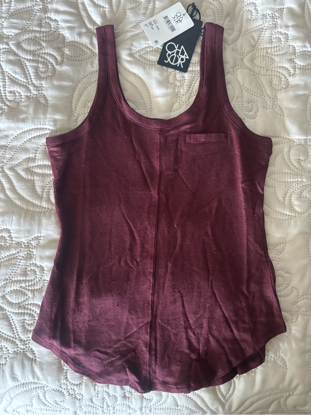 Chaser Scoop Neck Pocket Tank Top - Burgundy Size XS NWT